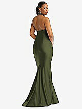 Rear View Thumbnail - Olive Green Criss Cross Halter Open-Back Stretch Satin Mermaid Dress
