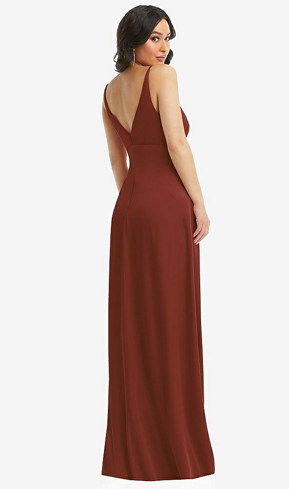 Back View - Auburn Moon Skinny Strap Plunge Neckline Maxi Dress with Bow Detail