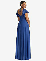 Rear View Thumbnail - Classic Blue Flutter Sleeve Scoop Open-Back Chiffon Maxi Dress