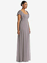 Side View Thumbnail - Cashmere Gray Flutter Sleeve Scoop Open-Back Chiffon Maxi Dress