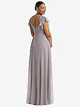 Rear View Thumbnail - Cashmere Gray Flutter Sleeve Scoop Open-Back Chiffon Maxi Dress