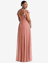 Rear View Thumbnail - Desert Rose Flutter Sleeve Scoop Open-Back Chiffon Maxi Dress
