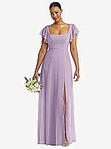 Front View Thumbnail - Pale Purple Flutter Sleeve Scoop Open-Back Chiffon Maxi Dress