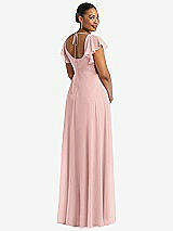 Rear View Thumbnail - Rose - PANTONE Rose Quartz Flutter Sleeve Scoop Open-Back Chiffon Maxi Dress