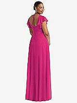 Rear View Thumbnail - Think Pink Flutter Sleeve Scoop Open-Back Chiffon Maxi Dress