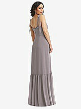 Rear View Thumbnail - Cashmere Gray Tie-Shoulder Bustier Bodice Ruffle-Hem Maxi Dress