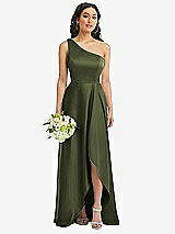 Alt View 1 Thumbnail - Olive Green One-Shoulder High Low Maxi Dress with Pockets