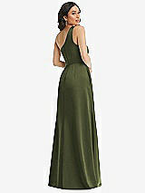 Rear View Thumbnail - Olive Green One-Shoulder High Low Maxi Dress with Pockets