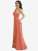 Side View Thumbnail - Terracotta Copper One-Shoulder High Low Maxi Dress with Pockets