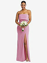 Alt View 2 Thumbnail - Powder Pink Strapless Overlay Bodice Crepe Maxi Dress with Front Slit
