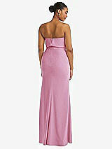 Rear View Thumbnail - Powder Pink Strapless Overlay Bodice Crepe Maxi Dress with Front Slit