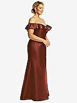 Side View Thumbnail - Auburn Moon Off-the-Shoulder Ruffle Neck Satin Trumpet Gown