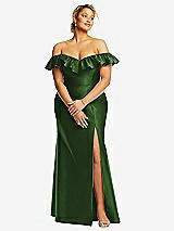 Front View Thumbnail - Celtic Off-the-Shoulder Ruffle Neck Satin Trumpet Gown