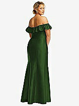 Rear View Thumbnail - Celtic Off-the-Shoulder Ruffle Neck Satin Trumpet Gown