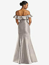 Alt View 5 Thumbnail - Taupe Off-the-Shoulder Ruffle Neck Satin Trumpet Gown