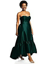 Alt View 2 Thumbnail - Evergreen Strapless Deep Ruffle Hem Satin High Low Dress with Pockets