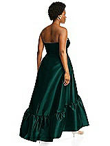 Alt View 3 Thumbnail - Evergreen Strapless Deep Ruffle Hem Satin High Low Dress with Pockets