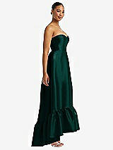 Side View Thumbnail - Evergreen Strapless Deep Ruffle Hem Satin High Low Dress with Pockets