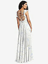 Front View Thumbnail - Bleu Garden Shirred Cross Bodice Lace Up Open-Back Maxi Dress with Flutter Sleeves