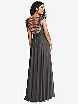 Front View Thumbnail - Caviar Gray Shirred Cross Bodice Lace Up Open-Back Maxi Dress with Flutter Sleeves