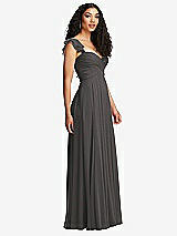 Side View Thumbnail - Caviar Gray Shirred Cross Bodice Lace Up Open-Back Maxi Dress with Flutter Sleeves