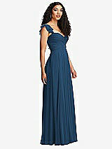 Side View Thumbnail - Dusk Blue Shirred Cross Bodice Lace Up Open-Back Maxi Dress with Flutter Sleeves