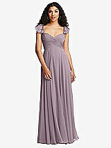 Rear View Thumbnail - Lilac Dusk Shirred Cross Bodice Lace Up Open-Back Maxi Dress with Flutter Sleeves