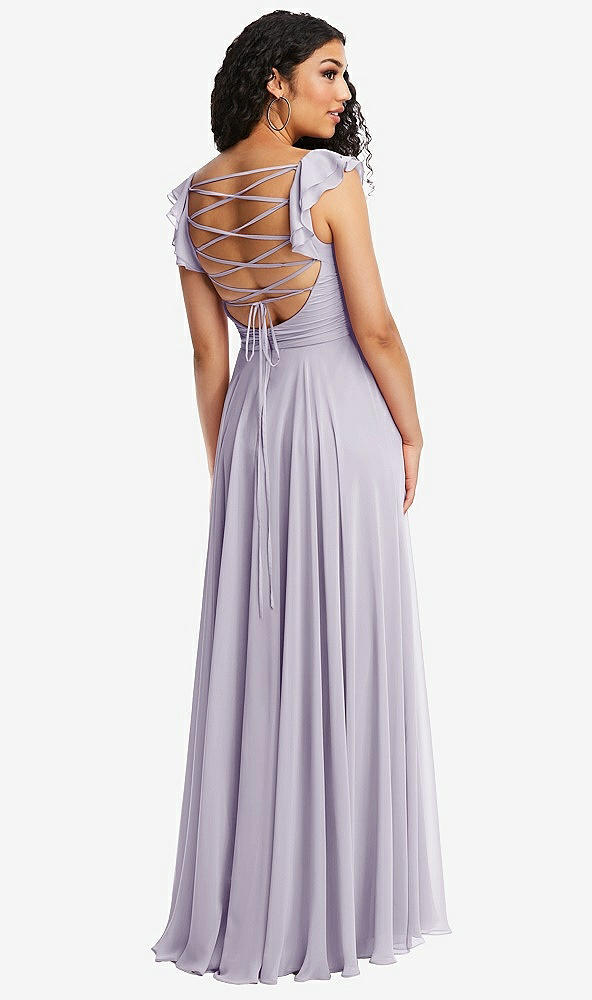 Front View - Moondance Shirred Cross Bodice Lace Up Open-Back Maxi Dress with Flutter Sleeves