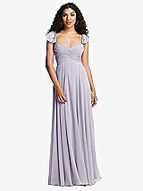 Rear View Thumbnail - Moondance Shirred Cross Bodice Lace Up Open-Back Maxi Dress with Flutter Sleeves