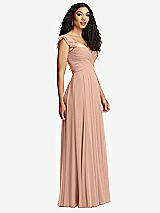 Side View Thumbnail - Pale Peach Shirred Cross Bodice Lace Up Open-Back Maxi Dress with Flutter Sleeves