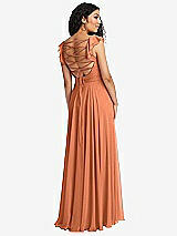 Front View Thumbnail - Sweet Melon Shirred Cross Bodice Lace Up Open-Back Maxi Dress with Flutter Sleeves