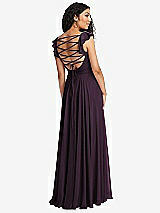 Front View Thumbnail - Aubergine Shirred Cross Bodice Lace Up Open-Back Maxi Dress with Flutter Sleeves