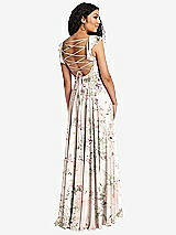 Front View Thumbnail - Blush Garden Shirred Cross Bodice Lace Up Open-Back Maxi Dress with Flutter Sleeves