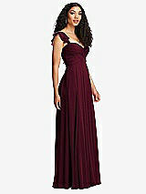 Side View Thumbnail - Cabernet Shirred Cross Bodice Lace Up Open-Back Maxi Dress with Flutter Sleeves