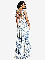 Front View Thumbnail - Cottage Rose Dusk Blue Shirred Cross Bodice Lace Up Open-Back Maxi Dress with Flutter Sleeves