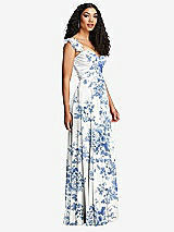Side View Thumbnail - Cottage Rose Dusk Blue Shirred Cross Bodice Lace Up Open-Back Maxi Dress with Flutter Sleeves