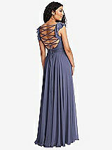 Front View Thumbnail - French Blue Shirred Cross Bodice Lace Up Open-Back Maxi Dress with Flutter Sleeves