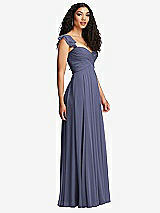 Side View Thumbnail - French Blue Shirred Cross Bodice Lace Up Open-Back Maxi Dress with Flutter Sleeves