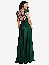 Front View Thumbnail - Hunter Green Shirred Cross Bodice Lace Up Open-Back Maxi Dress with Flutter Sleeves