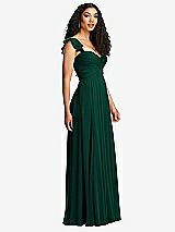 Side View Thumbnail - Hunter Green Shirred Cross Bodice Lace Up Open-Back Maxi Dress with Flutter Sleeves