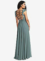 Front View Thumbnail - Icelandic Shirred Cross Bodice Lace Up Open-Back Maxi Dress with Flutter Sleeves
