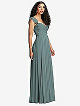 Side View Thumbnail - Icelandic Shirred Cross Bodice Lace Up Open-Back Maxi Dress with Flutter Sleeves