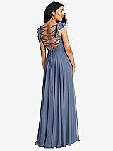 Front View Thumbnail - Larkspur Blue Shirred Cross Bodice Lace Up Open-Back Maxi Dress with Flutter Sleeves