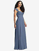 Side View Thumbnail - Larkspur Blue Shirred Cross Bodice Lace Up Open-Back Maxi Dress with Flutter Sleeves