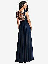 Front View Thumbnail - Midnight Navy Shirred Cross Bodice Lace Up Open-Back Maxi Dress with Flutter Sleeves