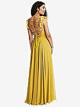 Front View Thumbnail - Marigold Shirred Cross Bodice Lace Up Open-Back Maxi Dress with Flutter Sleeves