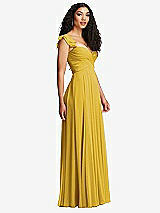 Side View Thumbnail - Marigold Shirred Cross Bodice Lace Up Open-Back Maxi Dress with Flutter Sleeves