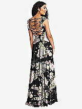 Front View Thumbnail - Noir Garden Shirred Cross Bodice Lace Up Open-Back Maxi Dress with Flutter Sleeves