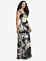 Side View Thumbnail - Noir Garden Shirred Cross Bodice Lace Up Open-Back Maxi Dress with Flutter Sleeves