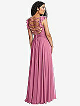 Front View Thumbnail - Orchid Pink Shirred Cross Bodice Lace Up Open-Back Maxi Dress with Flutter Sleeves